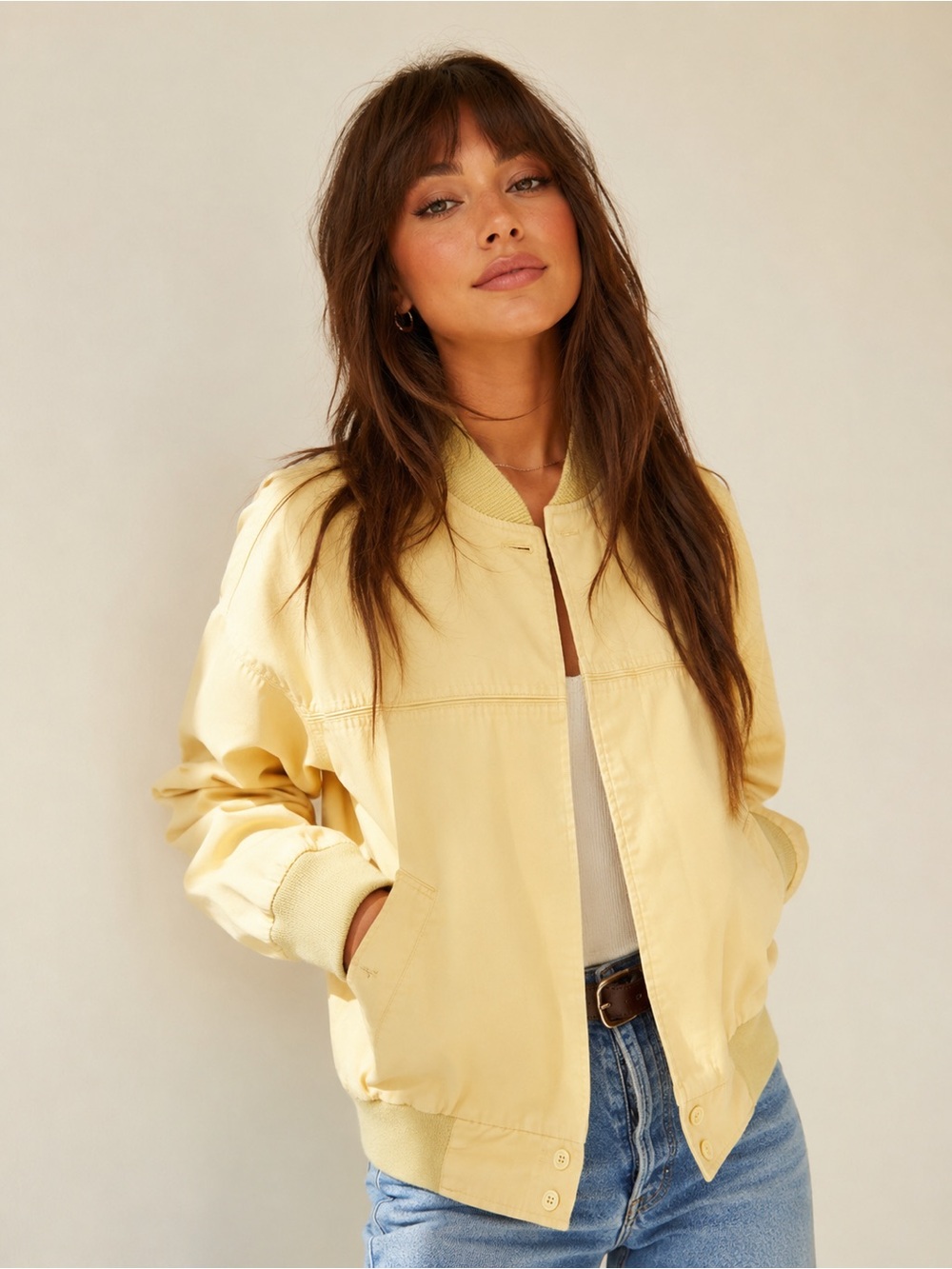Vintage Van Heusen Bomber Jacket - 80s | Butter Yellow | Size Medium
